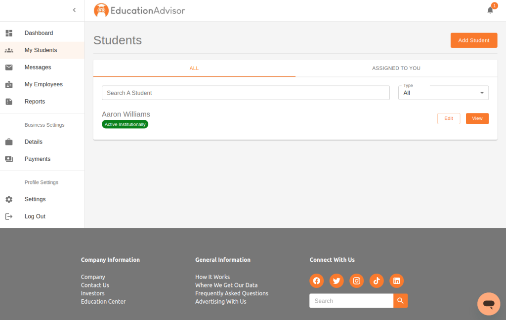 Educator Student Dashboard